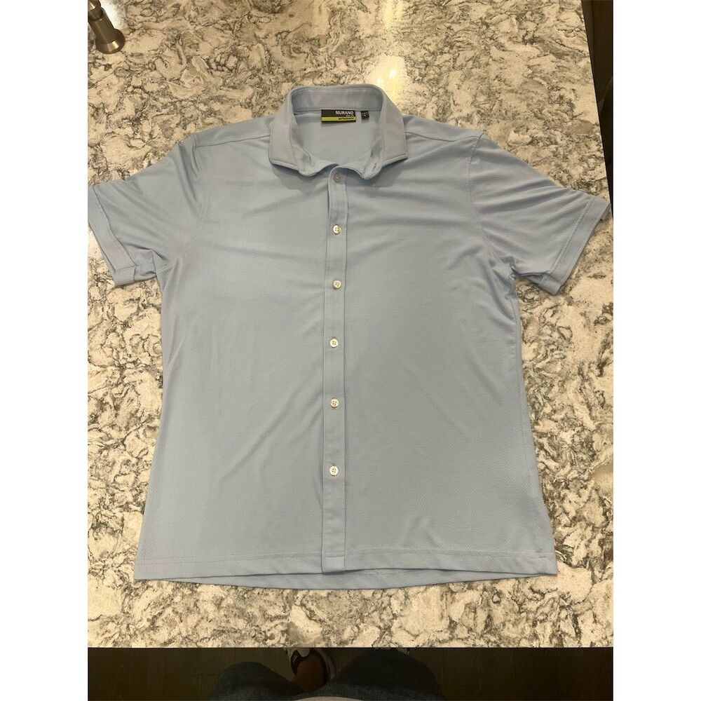 Men's Slim Fit Performance Button-Up Shirt Light Blue Size L